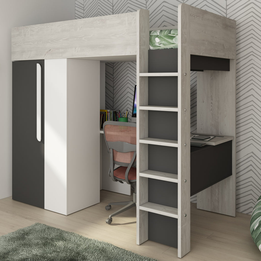 bunk bed with closet and desk