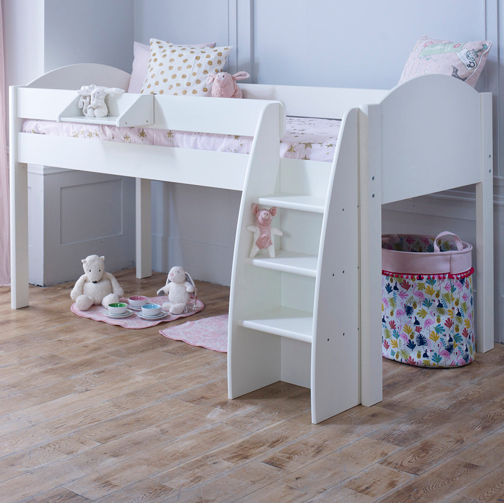 white cabin bed