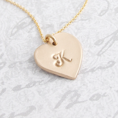 Bonschelle heart initial gold bronze pendant necklace