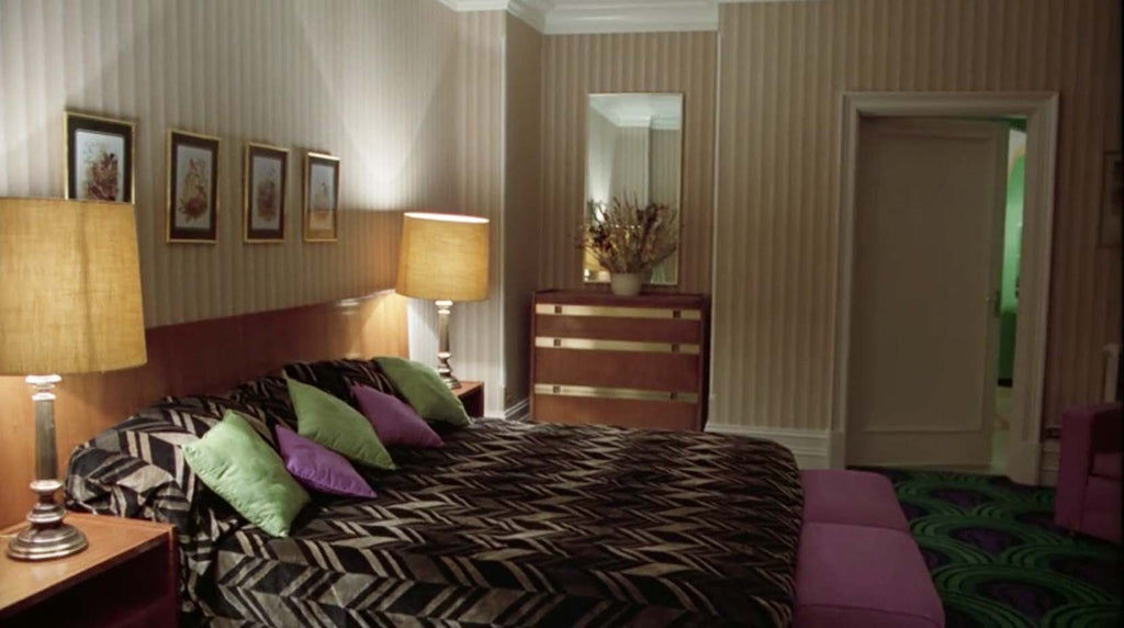 A screenshot from The Shining, showing a hotel room.