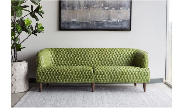 moe's magdelan tufted green leather sofa