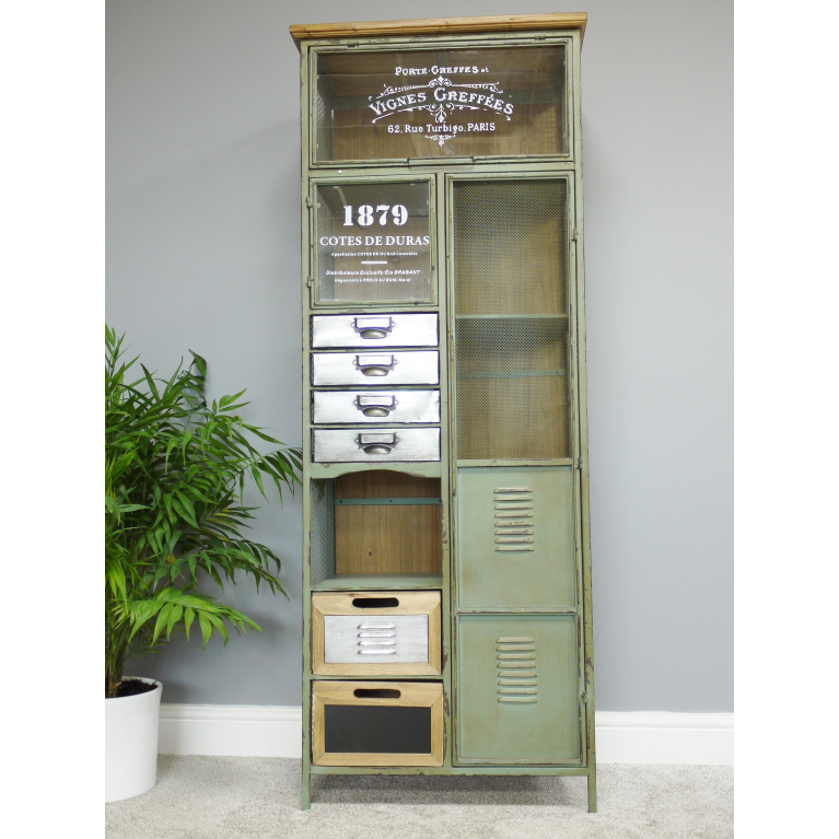 Brixton Metal And Wood Industrial Display Cabinet 60 X 34 X 157cm