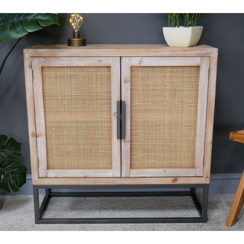 Brighton Beach Whitewash And Rattan Small Slim Sideboard 80 X 31 X 80