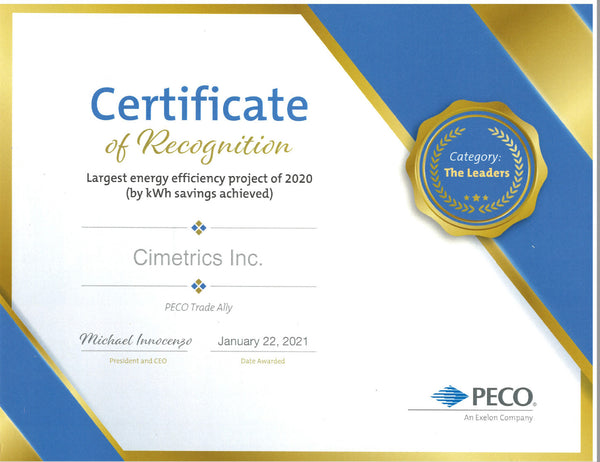 Cimetrics PECO Trade Ally award