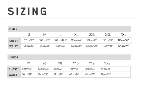 Mizuno Size Guide - Stock Products M+J