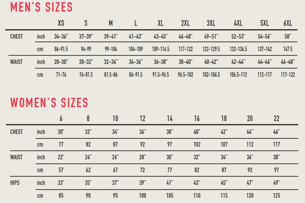 Canterbury Size Chart