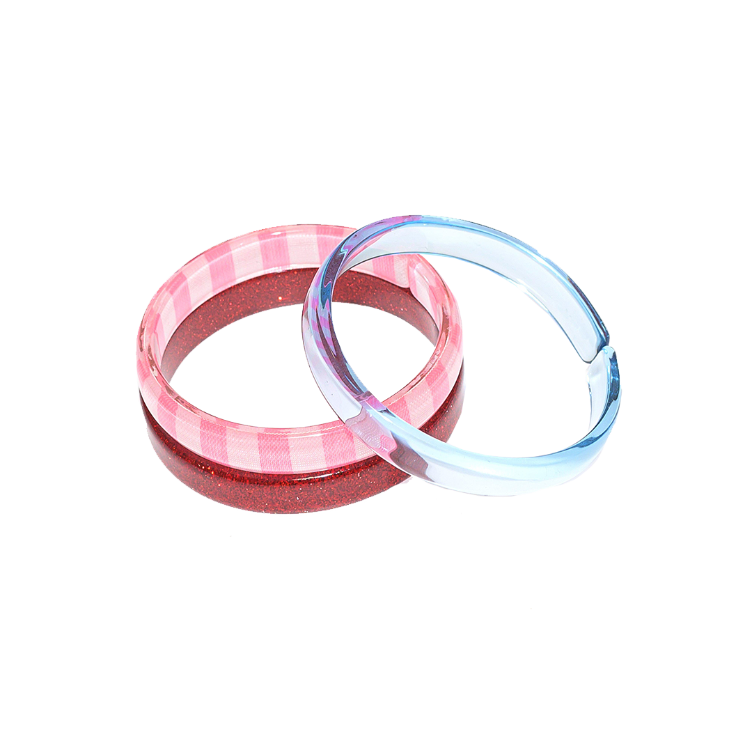 Bangle Set Pink Clear Blue Pink Stripe Red Glitter Pink Chicken 6686