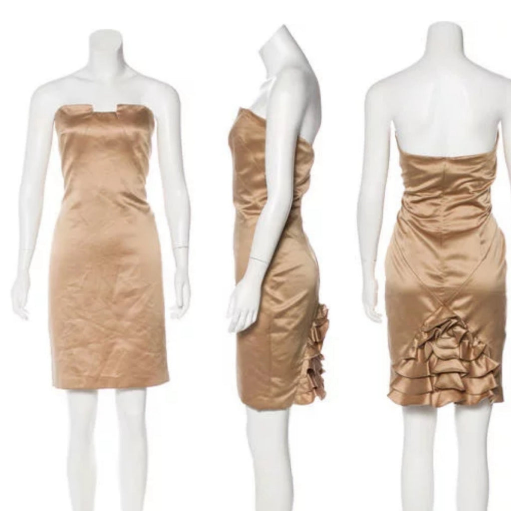 gold satin cocktail dress