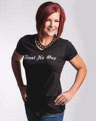 Women's Black Trust No One V-Neck Tee T-shirt shirt shirts TN1 TNO TrustNo1 TrustNoOne