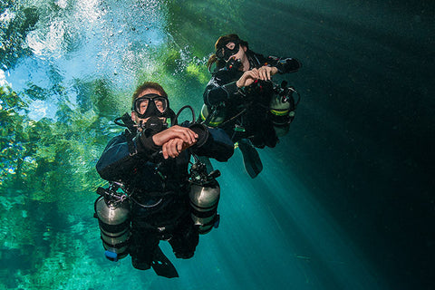 Sidemount divers in Catalina Island.