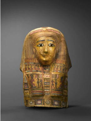 An Egyptian cartonnage funerary mask.
