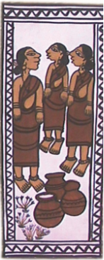 three Santhal Women, paitkar painting