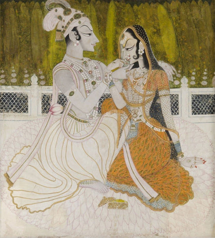 Radha and Krishna on the terrace, Indian miniature painting- Kishangarh style