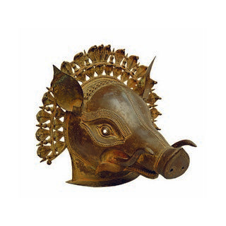 Metal Mask of Panjurli, Boar-headed Bhuta, Tulu Nadu, South Karnataka; 19th century. H.41 cm.