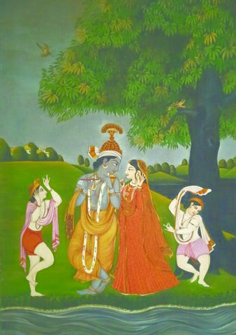 Kangra miniature painting depicting Radha and Krishna.