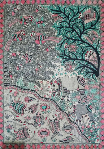 Harmonious Nature Madhubani painting by Ambika Devi