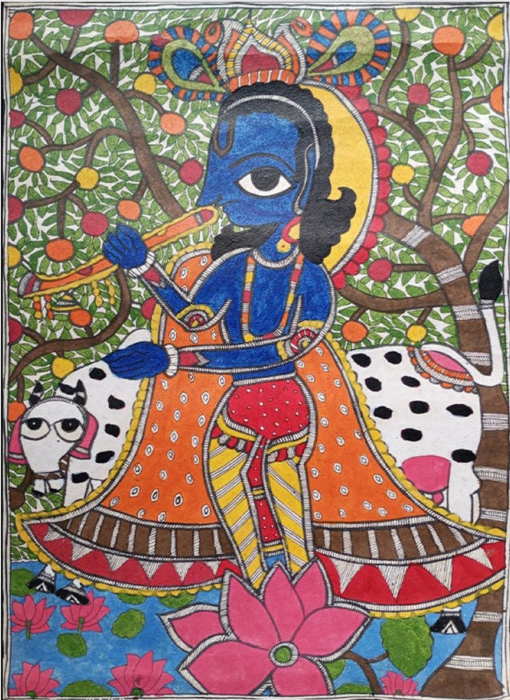 Buy Krishna Madhubani Painting by Priti Karn - MeMeraki – MeMeraki.com