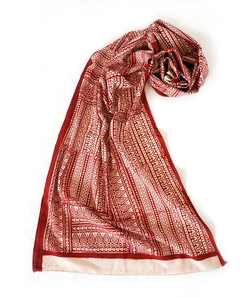 ABSTRACT - Red/white Hand block printed Cotton Stole – MeMeraki.com