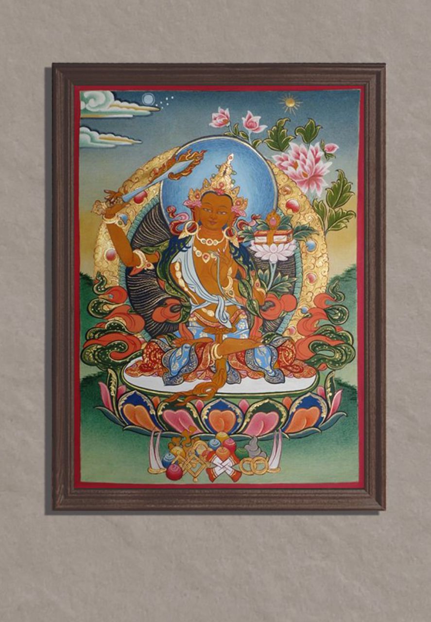 Buy Manjushri, God of Wisdom: Thangka painting by Krishna Tashi ...