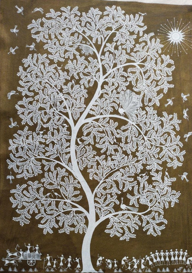 Buy Tree of Life Warli painting by Dilip Rama Bahotha – MeMeraki.com