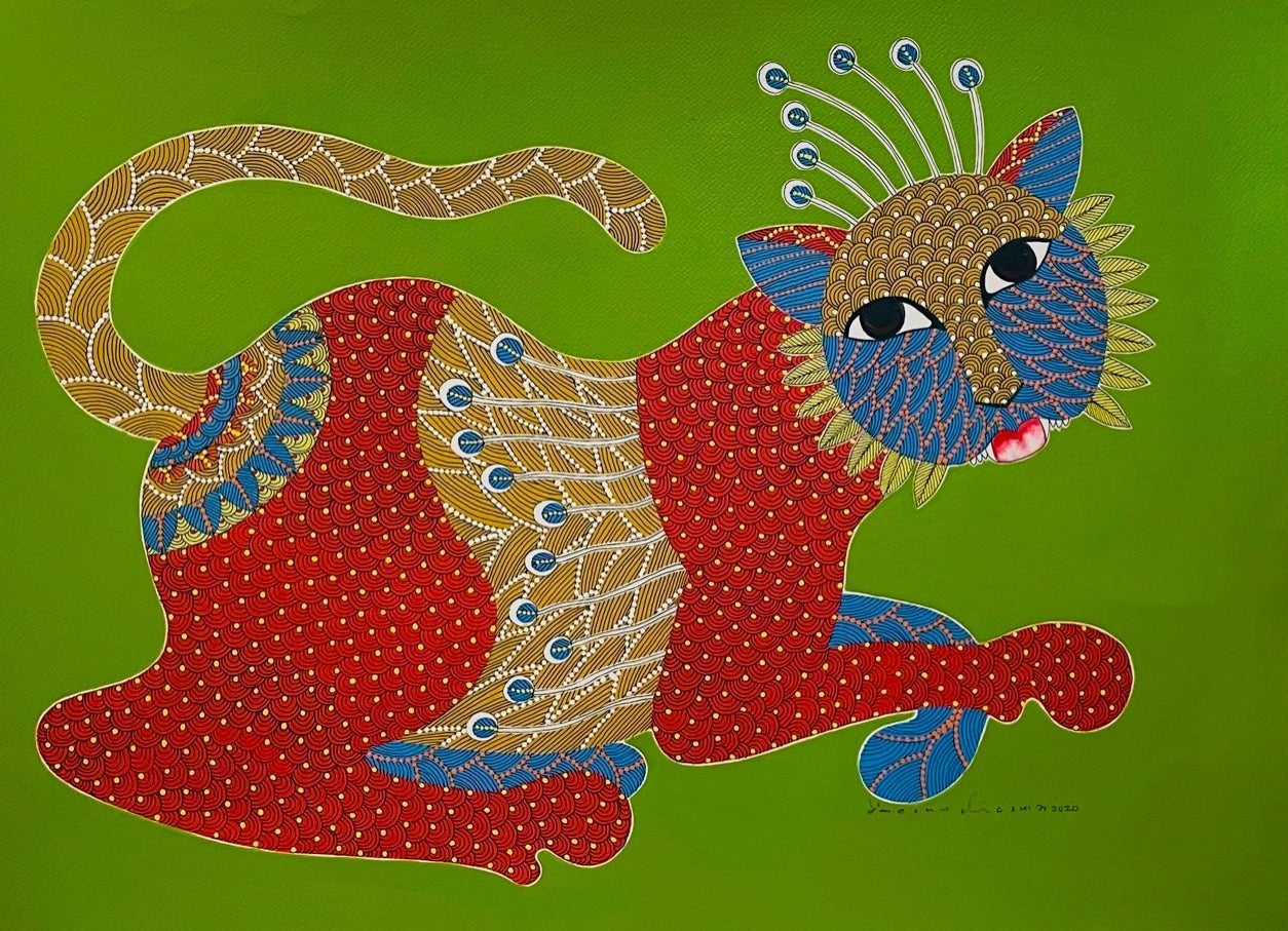 Buy Wild Cat Gond Painting Online | Gond Art for Sale | Paintings ...