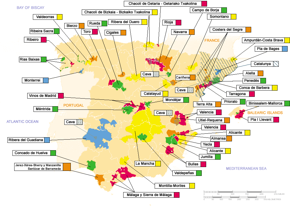 Wine map of Spain - Varieties of grapes