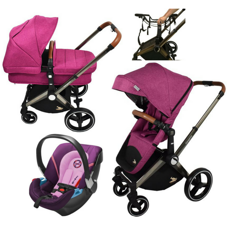 purple stroller and carseat