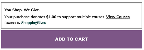 Screenshot of ShoppingGives message demonstrating the donation