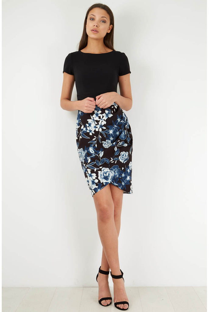 Black Contrast Floral Drape Skirt Dress – Bridget's Boutique