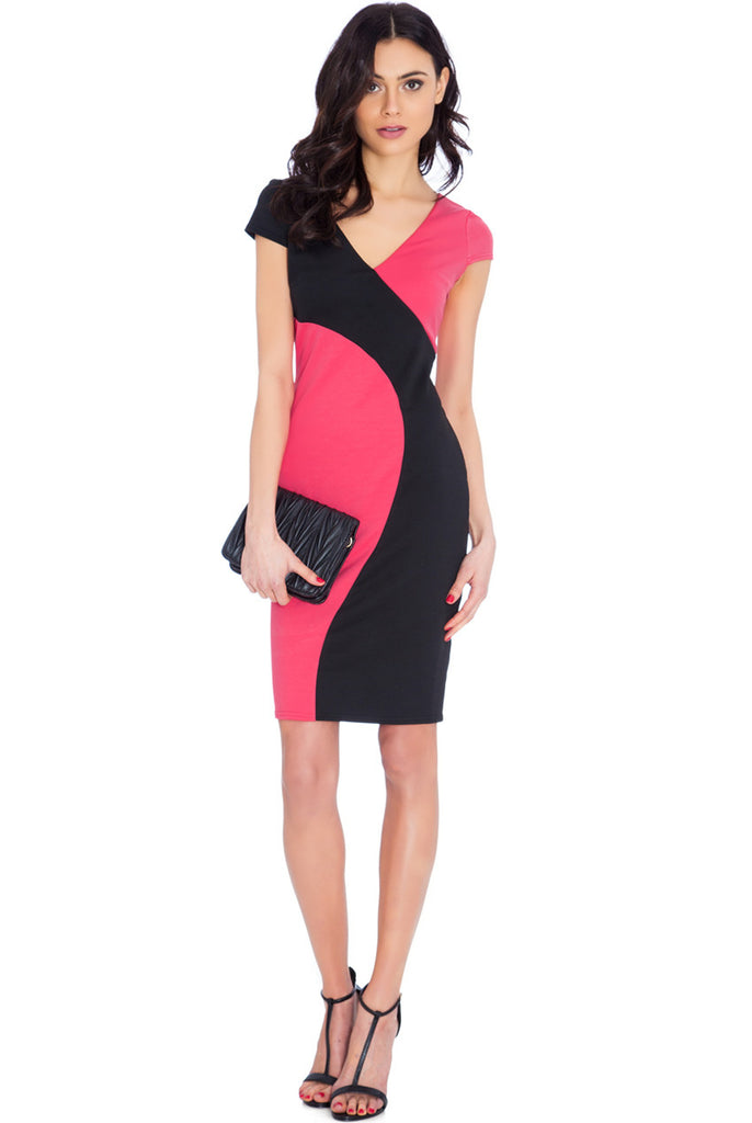 Deep V Neck Cap Sleeve Contrast Midi Dress – Bridget's Boutique