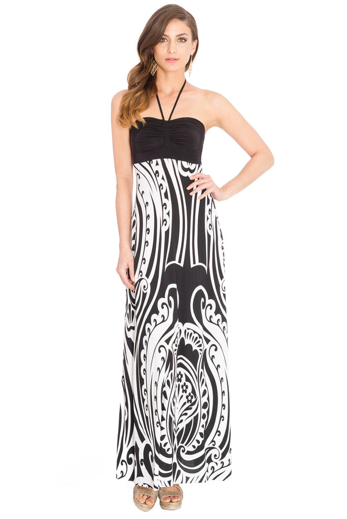 Black and White Halter Neck Print Maxi Dress – Bridget's Boutique