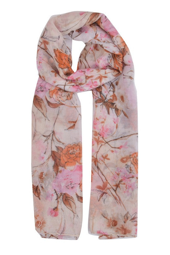 Beige Rose Print Chiffon Scarf – Bridget's Boutique