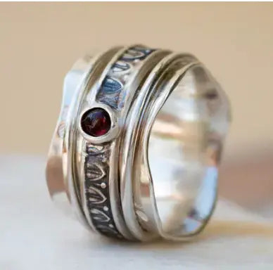 Ασημένιο spinner δαχτυλίδι με Γρανάδα(Red Garnet)