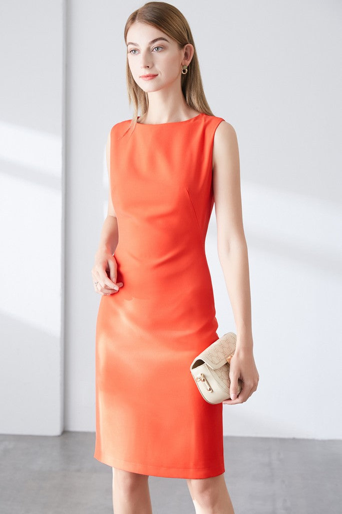 Orange Сocktail Bodycon Crewneck Sleeveless Above Knee Dress - Dresses