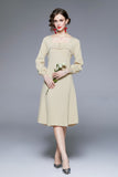 Apricot Evening A-line Squareneck Bishop Long Sleeve Knee Sequins Details Dress - Dresses