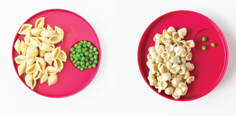 two pink plates with different portion sizes