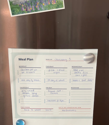 meal plan posted on fridge