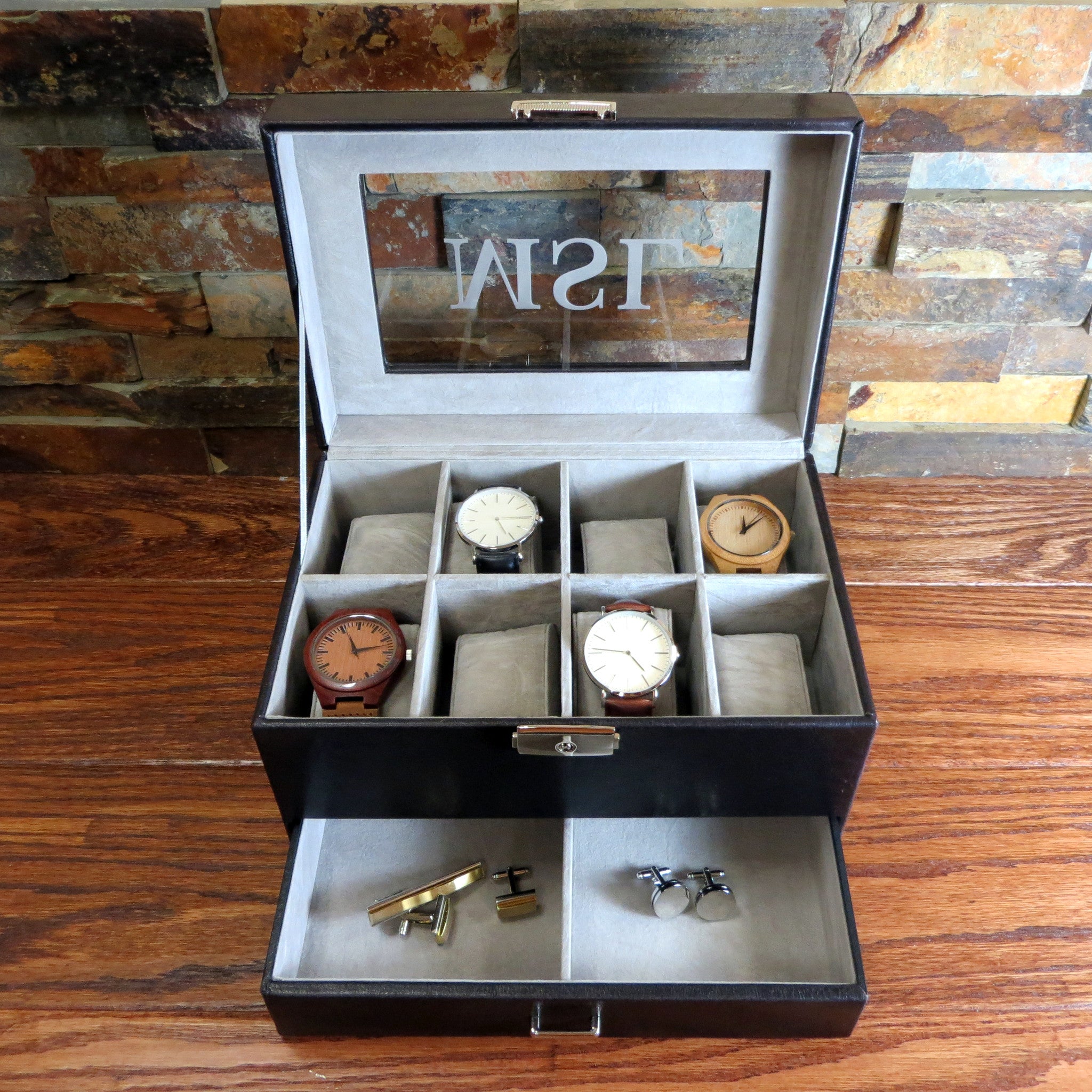 Personalized Watch Box with Jewelry Drawer donebetter