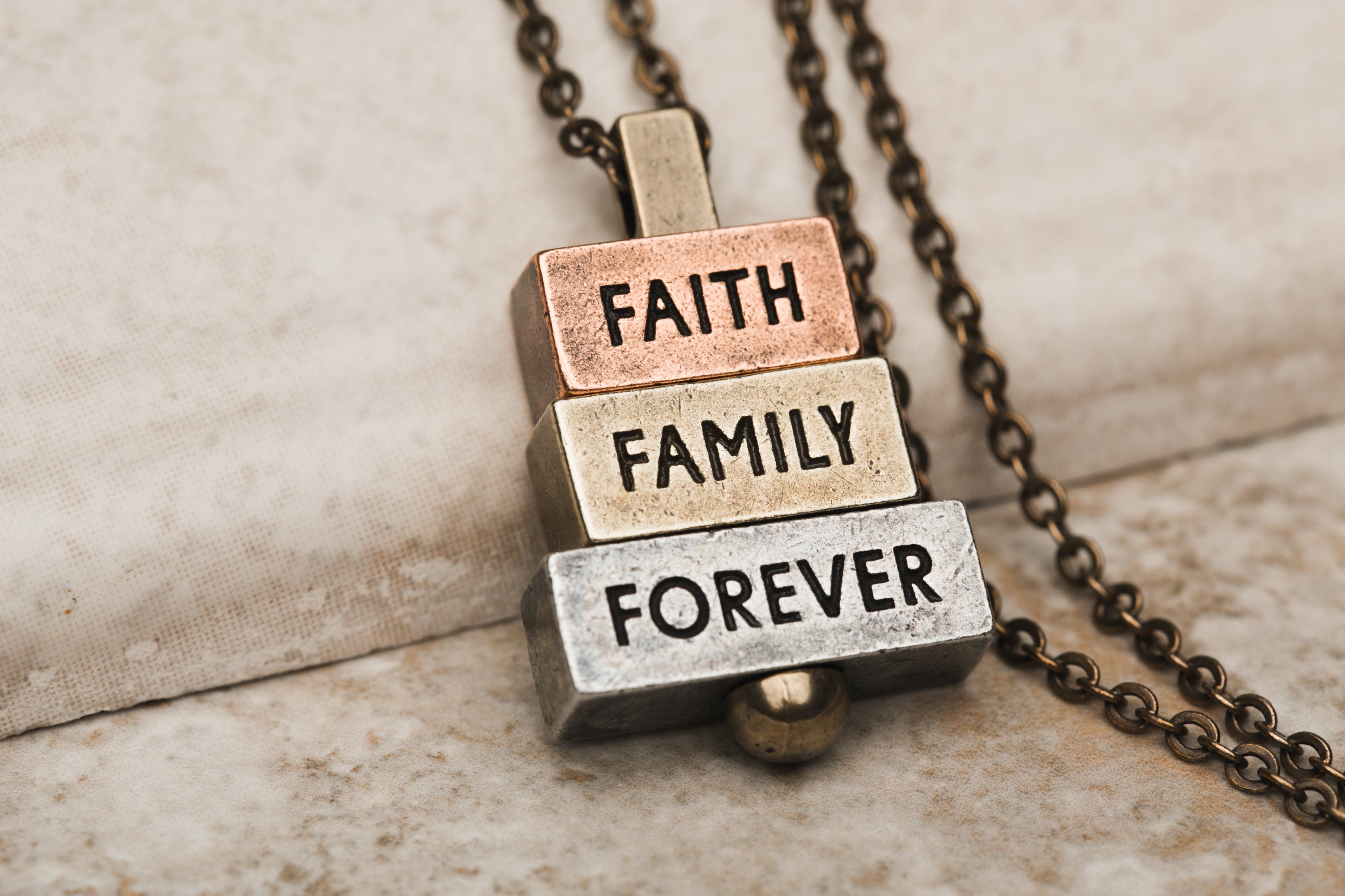 Faith Family Forever 28 inch bronze chain