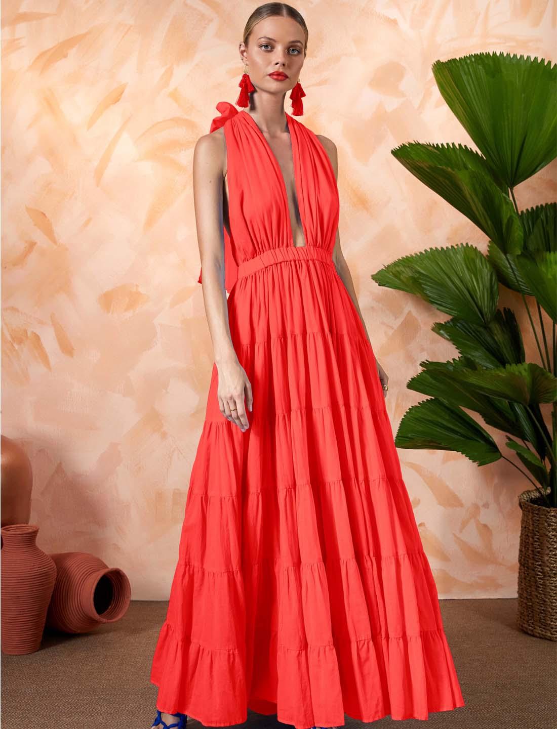 Erika Pēna brielle boho maxi dress coral stripe — Treasured finds