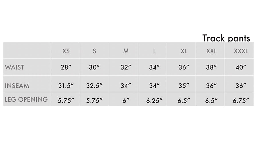 Pants & Jogger Size Chart