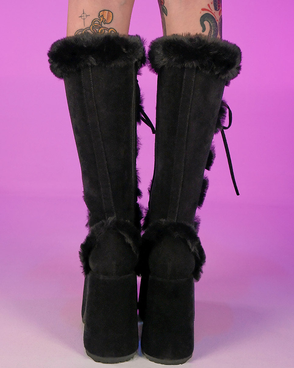 Foresee Tentacle oversættelse Demonia Black Furry Winter Faux Fur Boots – Rave Wonderland