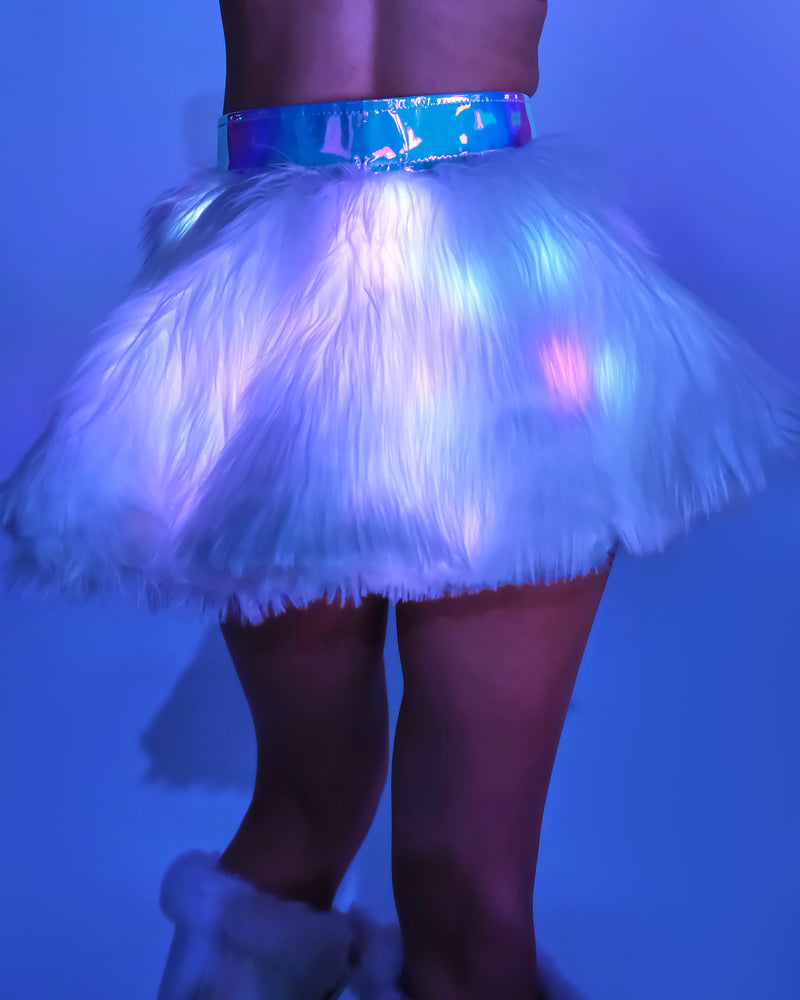  Led Fur Skirt Mini Light Up White Faux Fur Tutu Outfit with  Rainbow Lights Short Unicorn Rave Costume Dress for Women Girls (Led  Skirt-S) : Clothing, Shoes & Jewelry