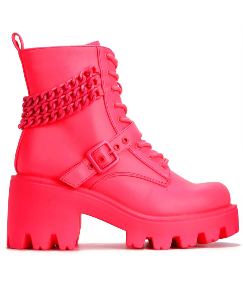 pink chunky heel boots