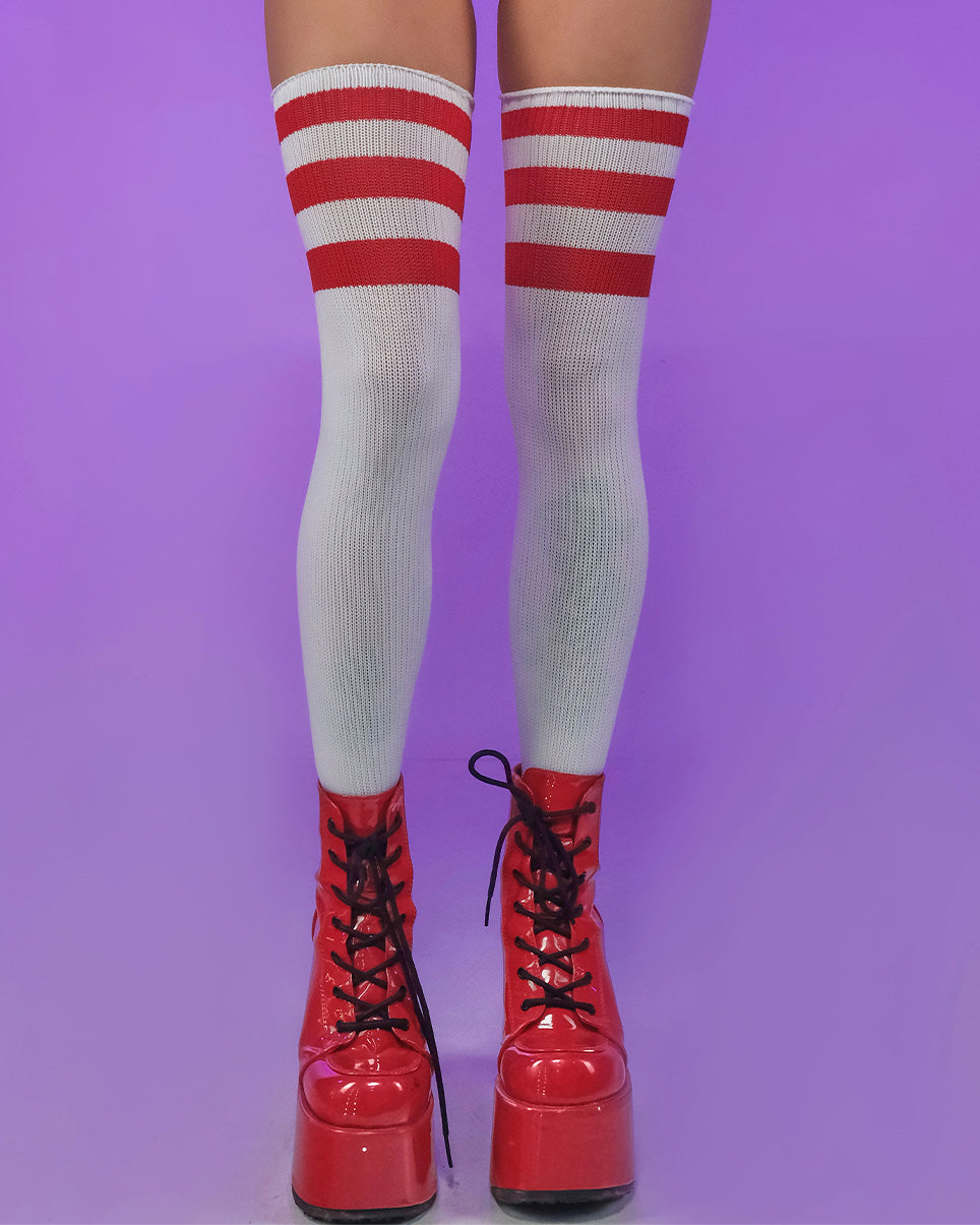 Striped Athletic Thigh High Socks Rave Wonderland