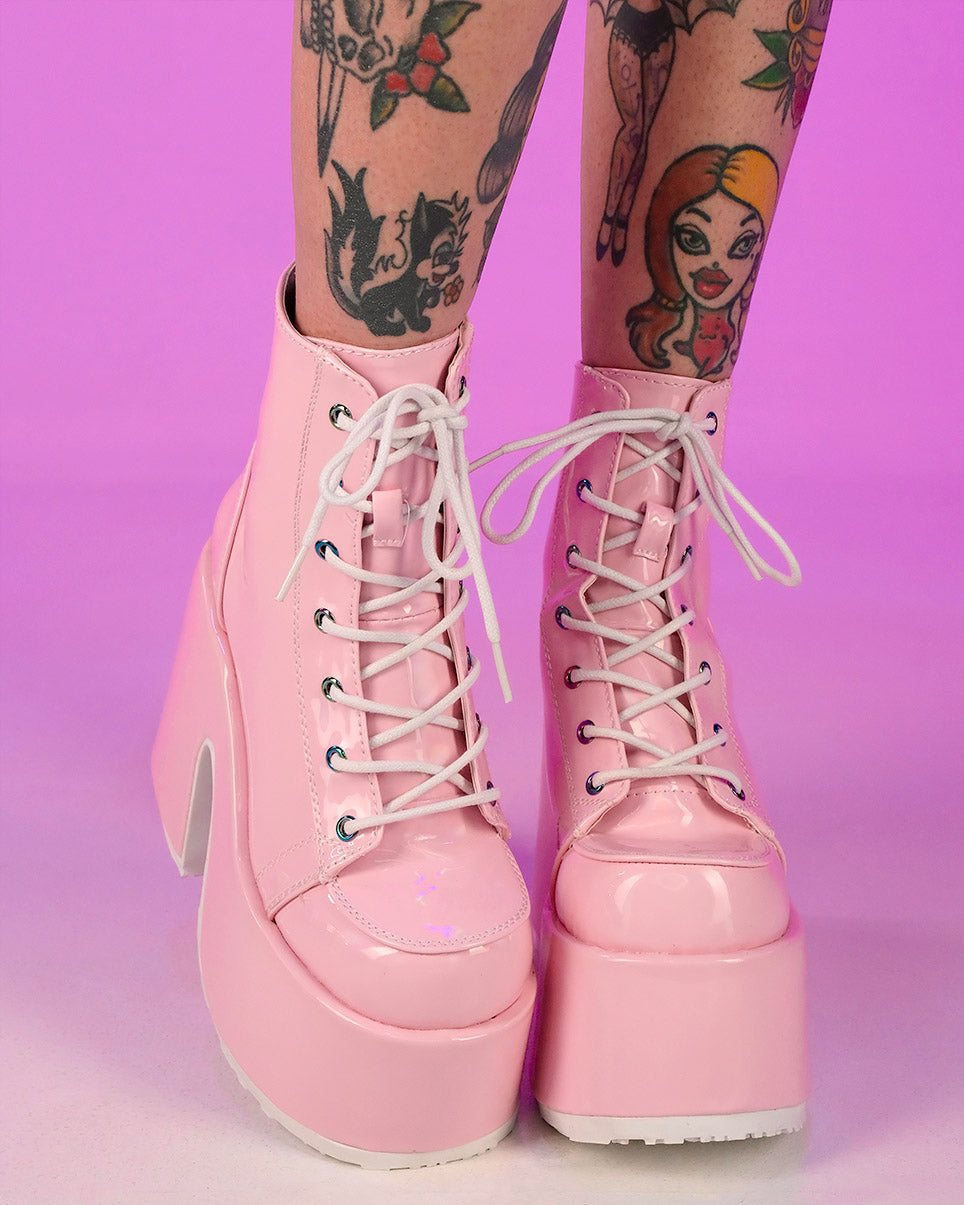 pink lace up boots