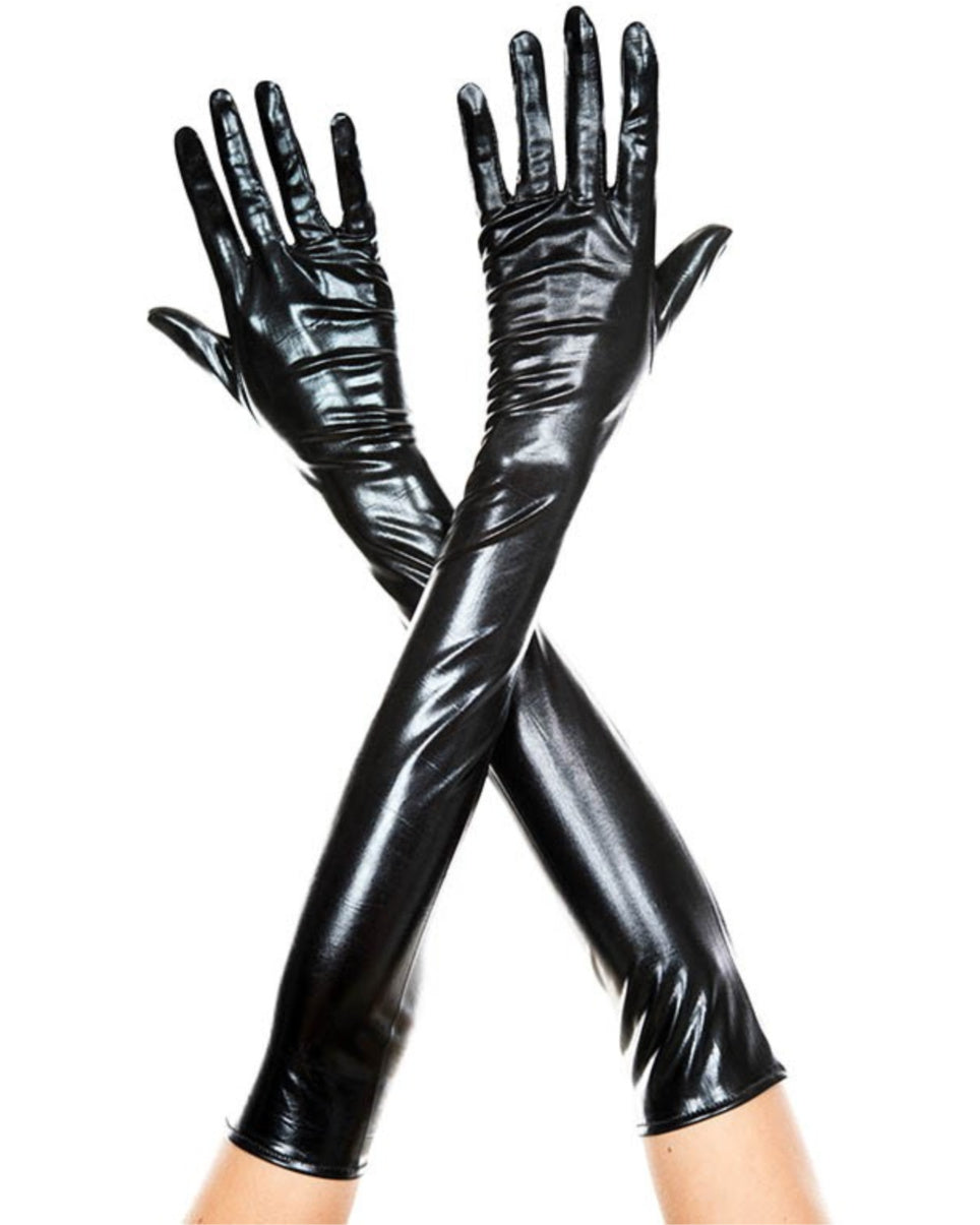 Metallic Black Long Gloves | Rave Wonderland