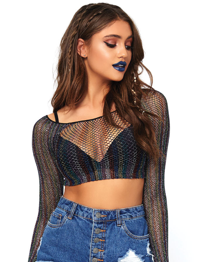 Rainbow Lurex Glitter Long Sleeve Rave 