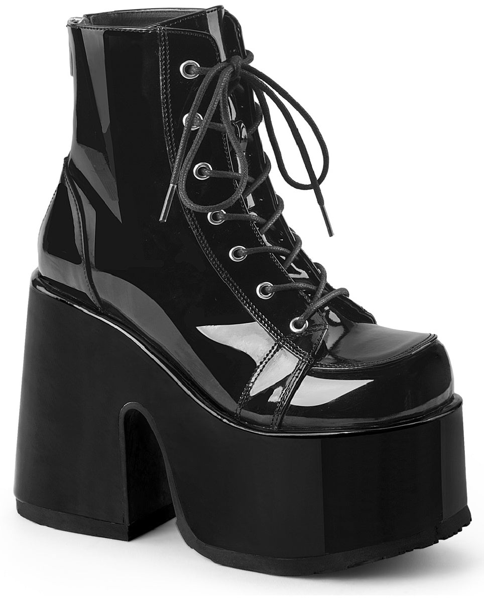 Demonia Chunky Patent Leather Lace-Up Platform Ankle Boots | Rave ...