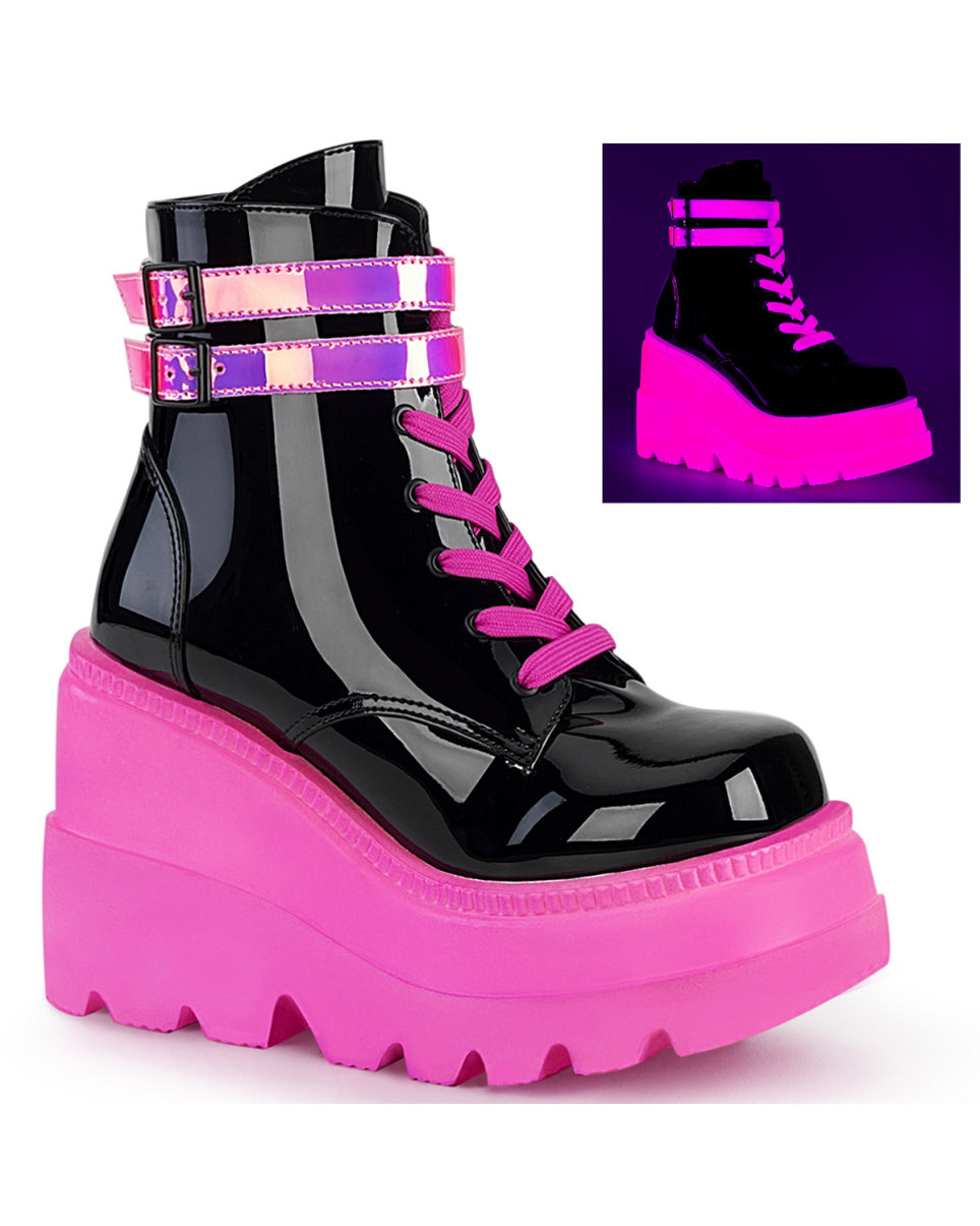 Demonia Neon Pink Wedge Platform Lace 